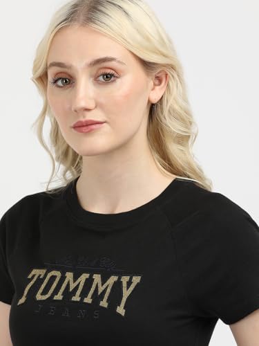 Tommy Hilfiger Slim Crop Glitter Varsiry T-Shirt Black