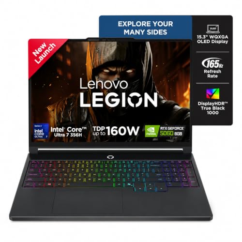 Lenovo Legion 5 2026 Intel Core Ultra 7 356H | NVIDIA RTX 5060 8GB (16GB RAM/512GB SSD/WQXGA OLED/165Hz/15.3" (38.3cm)/Windows 11/Office 2024+AI Now/Black/1.87Kg), 83RW004JIN AI Powered Gaming Laptop