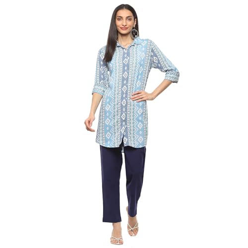 BIBA Women's Rayon Printed Short_Regular Fit Kurta Mix and Match(TOP & TUNICS20204_Blue_36), Large
