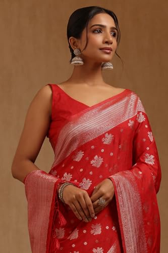 Soch Womens Deep Red Viscose Silk Zari Woven Saree