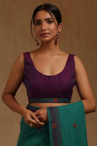 Soch Womens Teal Chanderi Woven Design Saree