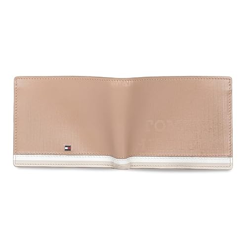 Tommy Hilfiger Men's Leather Wallet Avlona | Textured Khaki+White+Beige Bi-Fold with Global Coin Pocket | Stylish Purse for Gents