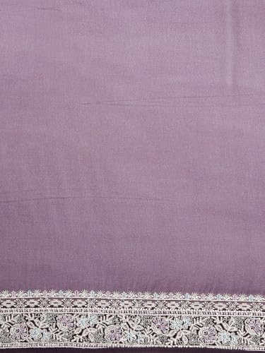 MOHEY Women's Georgette Stone Work, Thread Work & Zari Saree with Blouse Piece (Purple)
