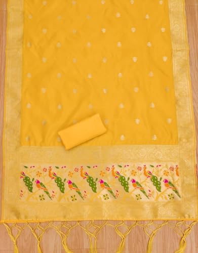 SHANTVAN GALLERY Pure Zari Banarasi Silk Suit Dress Material for Woman Parrot Design Banarasi Dress Materials for Women Unstitched Silk Top Bottom Dupatta Set for Functions and Traditional Styling