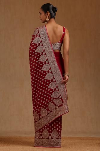 Soch Womens Magenta Georgette Embroidered Saree With Stone Work