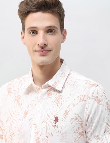 U.S. Polo Assn. Denim Co. Men's Tropical Printed Summer House Shirt (UDSHT2106_Rust_46)