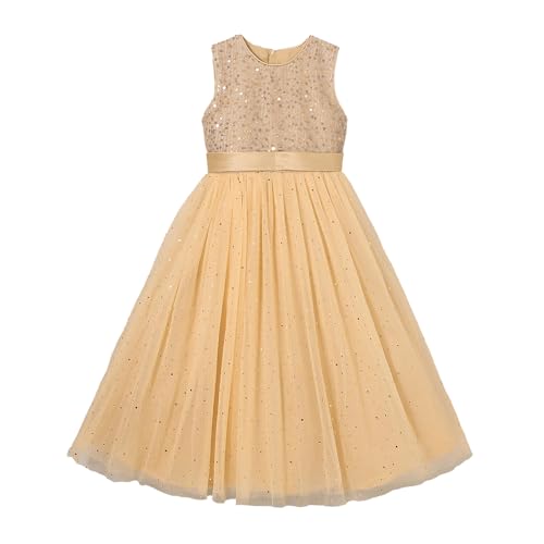 Hopscotch Girls Beige Sleeveless Sequin Bodice Gown for Age (6-8 Years)