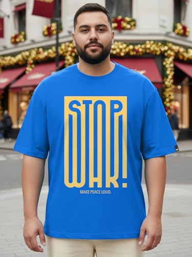 Bewakoof Plus Men's Typography Oversized Fit Half Sleeve Round Neck Cotton Plus Size T-Shirt_694226_Blue_5XL