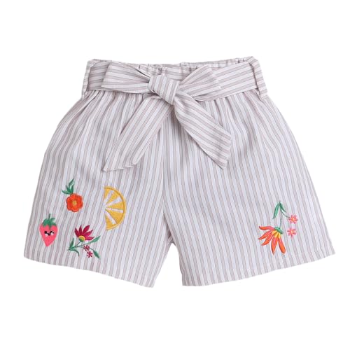 Hopscotch Girls Off-White Floral Embroidered Shorts for Ages (7-8 Years)