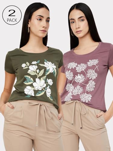 Max Women's Graphic Printed Round Neck Half Sleeve T-Shirt - Pack of 2