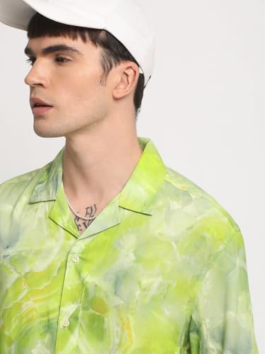 THE BEAR HOUSE Men's Abstract Printed Casual Shirt Green