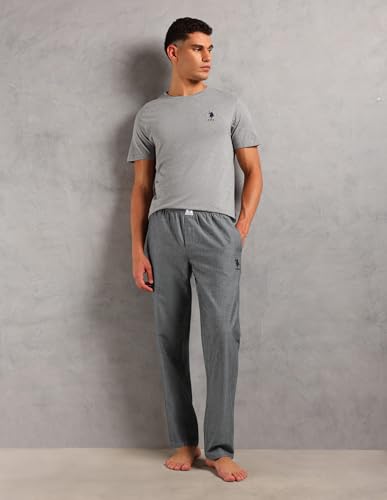 U.S. Polo ASSN. Mens Solid Cotton SS001 Sleep Sets(Grey Mel| Black L
