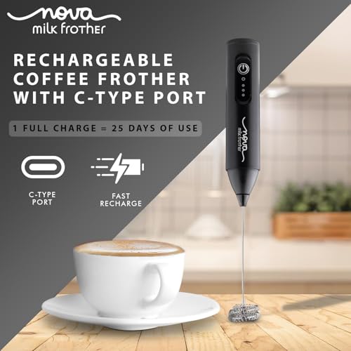 Coffee Frother Electric Rechargeable Coffee Maker Machine for Home Electric Coffee Frother Machine & Milk Whisker with Dual Spring Tech GetSetNova | 1 Year Warranty