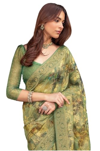 Soch Womens Light Green Chanderi Floral Print Saree