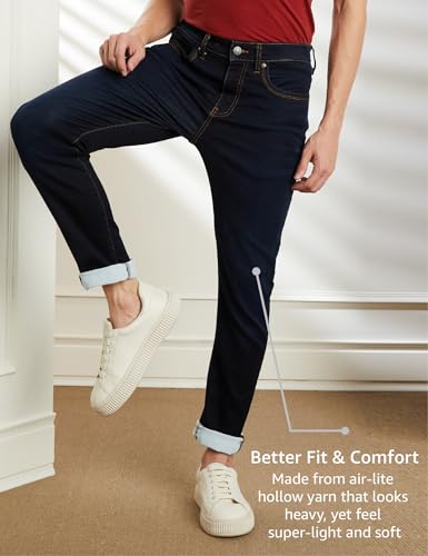 Symbol Premium Men's Slim Fit Stretchable Mid Rise Jeans | Casual Denim | Cotton Stretch | Fashion Shades of Black & Blue (Available in Plus Size) (SP-S24-M-DNM-102_Dark Indigo_44)