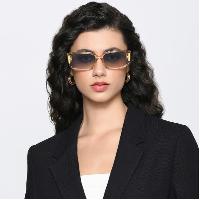 VINCENT CHASE EYEWEAR By Lenskart | Brown-Blue Full Rim Square | Stardust | Branded Latest And Stylish Sunglasses | Polarized And 100% Uv Protected | For Women | Large | Vc S17057