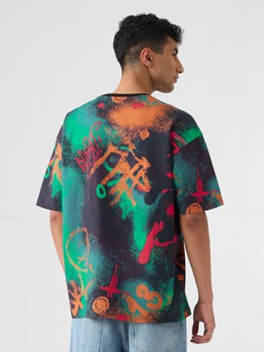 The Souled Store Street Graffiti Men and Boys Short Sleeves Round Neck Multicolour Printed Cotton Oversized T-Shirts