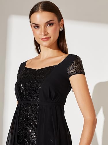 Miss Chase Women's Embellished Fit & Flare Maxi Dress (MCAW25D85-77-62-02, Black, XS)