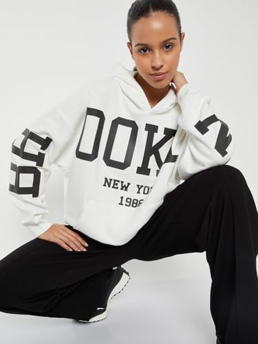 Max Women Printed Oversized Sports Sweatshirt(White_M)