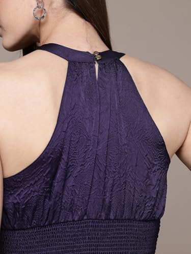 Label RITU KUMAR Halter Neck Solid Long Dress Purple