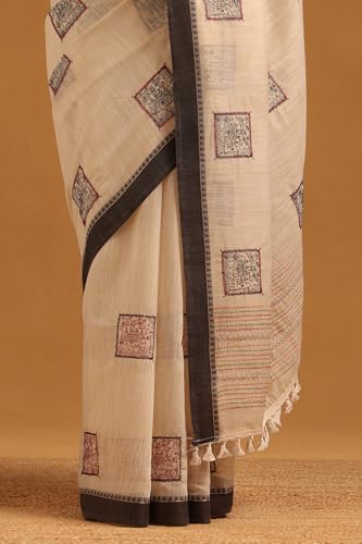 Soch Womens Black Chanderi Warli Saree With Thread Work