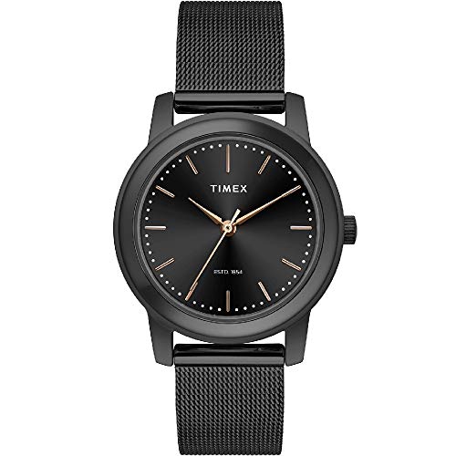 TIMEX Analog Watch for Women with Black Round Dial & Black Stainless Steel Bracelet Band Water Resistant Women's Wrist Watches - TW000W114