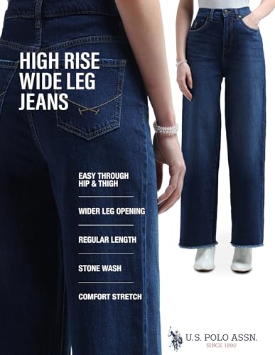 U.S. POLO ASSN. High Rise Wide Leg Jeans (UWAW24JEN159_Blue_32)