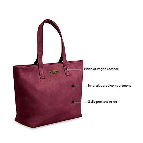 DailyObjects Women's Latest Tote Bag | Spacious, Stylish, Sturdy Vegan Leather Handbag with Zip closure and Laptop Compatibility | Handcrafted Ladies Shoulder Purse For Daily & Office Use Burgundy