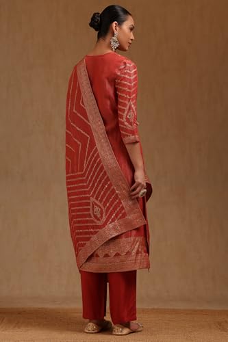 Soch Womens Rust Tissue Woven Designs Suit Set With Cutdana