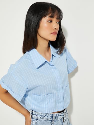 Max URB_N Women Checked Crop Shirt (Blue_M)