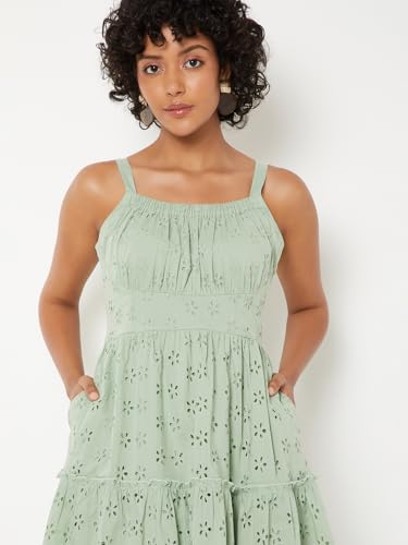 Max Women Schiffli Tiered Dress (Green_XL)
