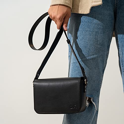 DailyObjects Black Sol Box Sling Crossbody Bag for Women, Girls | Durable Vegan Leather | Stylish Ladies Wallet Purse|Shoulder Handbag | Magnetic Flap Closure & Adjustable Wide Strap