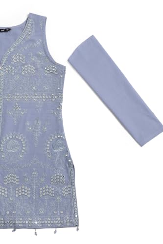 Soch Womens Blue Cotton Floral Embroidered Kurta Set With Sequins