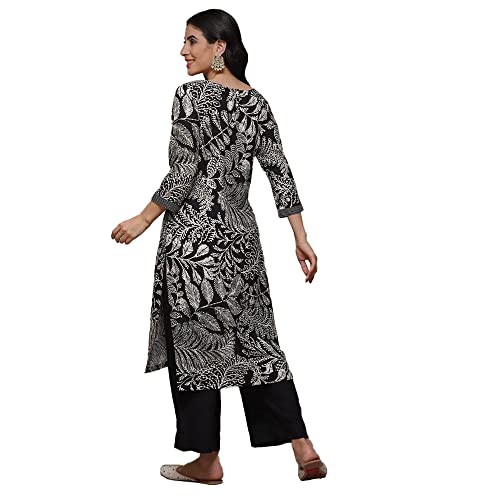 BIBA Women Rayon Printed Mix And Match Kurta with Palazzo Set (2Pc Set2003_Black_38), XL