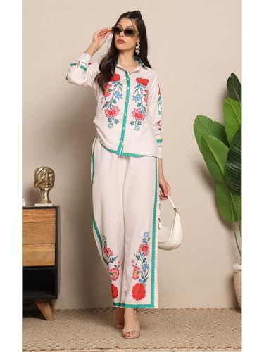 Leriya Fashion Women’s Co-ord Set | Placement Printed Co ord Sets for Women Stylish Western | Perfect Festive & Party for Women Western Look | Full Sleeve Pant Top