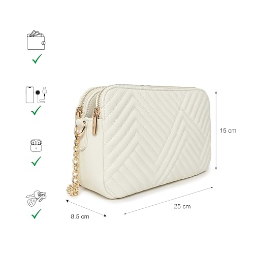 Fastrack StitchPlay Sling | Quilted Faux-Leather Women’s Handbag | Crossbody with 3 Compartments & Metal Strap | Sling for Everyday Carry