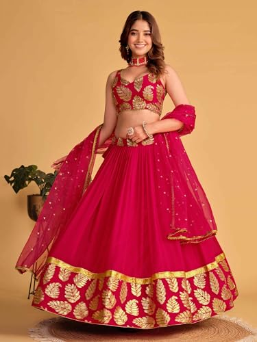 Zeel Clothing Women's Sequins Embroidered Georgette New Semi stitched Lehenga Choli With Dupatta (5062-Pink-Wedding-Designer-New; Free Size)