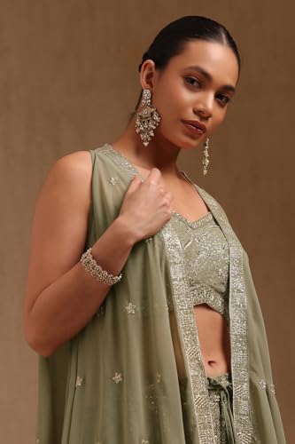Soch Womens Sap Green Georgette Embroidered Co-Ord Set With Mirror Work