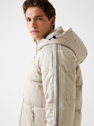 GUESS Men Beige Printed Hooded Jacket