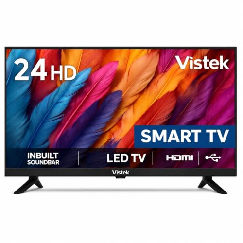 vistek GE 24 Inch (60 cm) HD Ready Smart LED TV | Frameless Bezel Design | Built-in Wi-Fi | Smart TV Apps | Multiple Connectivity Ports | Wall Mount Included | VS24SMART | Black