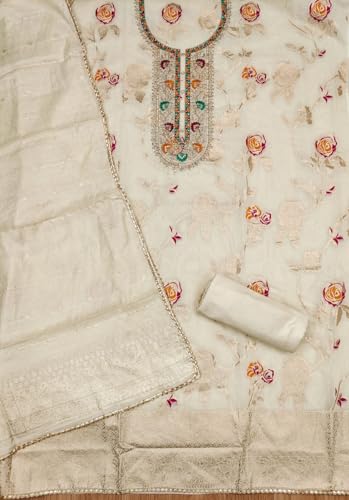 Leeli Peeri Designer Women's Chanderi Jacquard Embroidery Unstitched Salwar Suit Dress Material