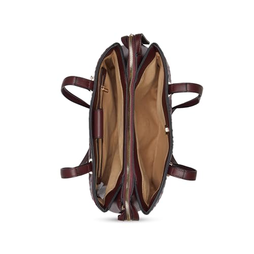 Caprese Britney Large Satchel Bag for Women | Premium Animal Texture Faux Leather Shoulder Bag | Stylish Office & Casual Handbag | Spacious Tote with Zipper & Magnetic Button Closure (Cherry Lacquer)