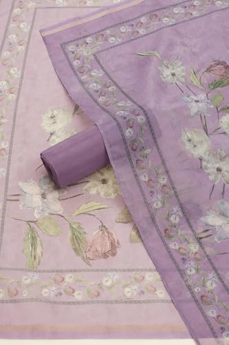 Soch Womens Lavender Chanderi Foil Print Unstitched Dress Material With Zari