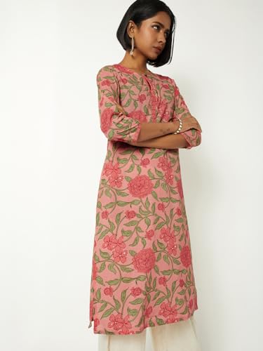 Max Women Floral Print Straight Kurta (Pink_XXL)