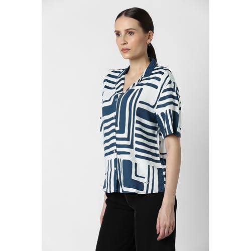 Van Heusen Women Blue Print Short Sleeves Casual Shirt