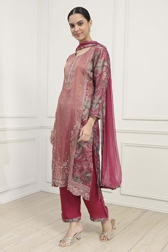 Biba Women Purple Silk Blend Machine Embroidered Unstitched Suit Set_FREE SIZE