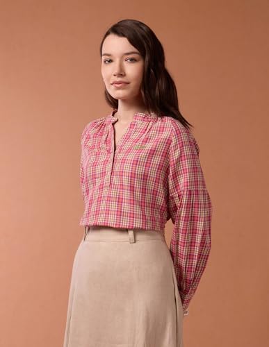 U.S. POLO ASSN. Blouson Sleeve Checked Top (UWAW24TOP183_Multi-Colour_S)