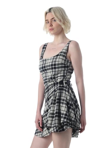 ONLY Women's Checked Fit and Flare Black Dress