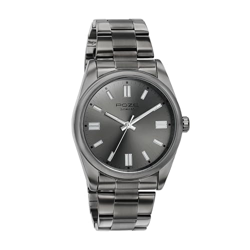 Sonata Poze 6 Graphite Groove Gents Quartz Gun Round Dial Men's Watch | SS Cut Edge Strap Material | Watches for Men Analog - SP70033QM01