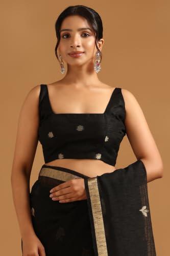 Soch Womens Black Organza Botanical Zari Woven Saree
